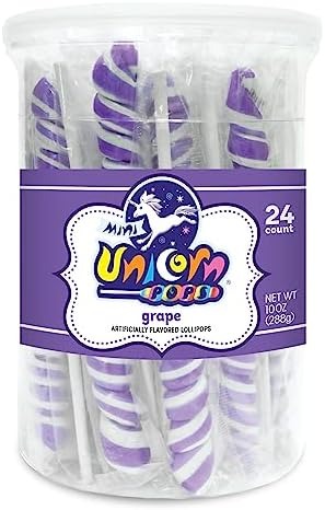 Mini Unicorn Pops Spiral Twist Grape 6.5" Lollipop 24ct